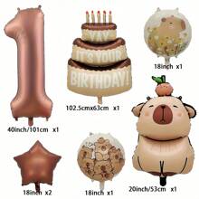 1set 40 Inch Chocolate Number Capybara Birthday Cake Foil Balloon, Round Capybara Chocolate Stars Birthday Cake Balloon For Birthday Decorations Capybara Party Favors Capybara Theme Party Supplies Decor