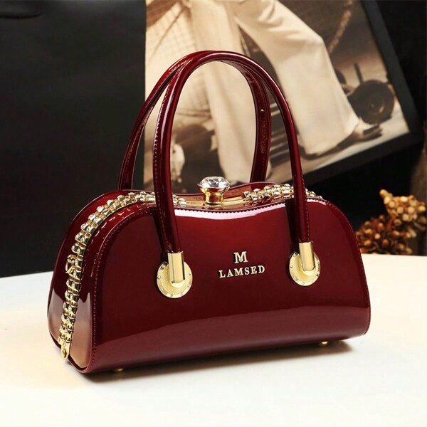 Elegant And Gorgeous Ladies' Boston Bag, PVC Patent Leather Diamond Inlaid Decoration, Simple, Fashionable And Beautiful Advanced Handbags, Dinner Bags, Messenger Bags, Women's Bags, Suitable For Business Activities, Family Gatherings, Travel Dates, Work, White-Collar Workers, Mommy Bags, Valentine's Day Gifts.