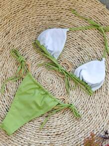 2 Pieces Sexy Solid Color Halter Spaghetti Strap Bikini Swimwear Set, Fashion Vacation, For Summer Beach