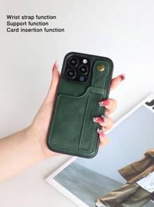 Green 1pc Fashion & Elegant PU Leather Phone Case With Card Slot, Wrist Strap, Stand Feature Compatible With Apple IPhone 16, 15, 14, 13, 12 Pro Max Plus