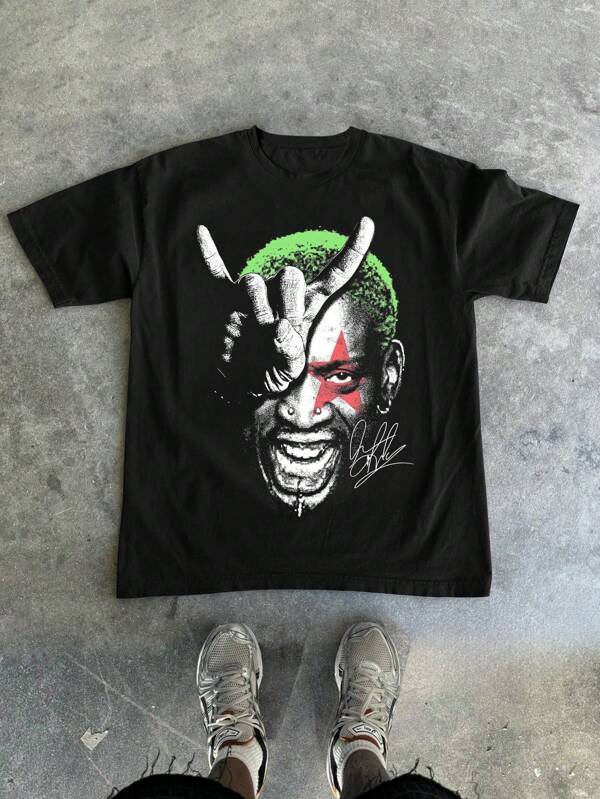 Camiseta básica de manga corta con cuello redondo en estilo casual oversize, estilo callejero personalizado en negrita, estilo de ocio diario, estampado gráfico de moda de puntos de ruido, a juego para parejas unisex