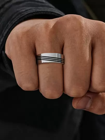 1 Stück Edelstahl Minimalistische Linien Muster Ring, Alltags Accessoire Geschenk für Männer