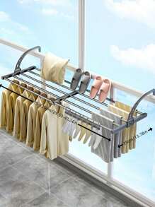 1 pièce Séchoir à linge pliable et rétractable en acier inoxydable. Charge importante. Idéal pour le balcon, le rangement. Sèche les vêtements, les chaussures, les serviettes, à l'intérieur comme à l'extérieur. Convient pour les dortoirs, les appartements de location, les familles en immeuble.