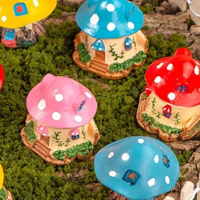 4 piezas/1 pieza Mini decoración de seta, micro casa de hadas, decoración de seta para jardín de hadas, adorno de casa pequeña, mini decoración de seta, accesorio de contenedor de vidrio, resina amarilla, jardín de hadas, maceta, decoración del hogar, decoración de pastel de cumpleaños, figura de alas de hada para niña, decoración de coche