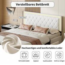 Modern Faux Leather Bed With Drawers, Stylish Faux Leather Double Bed Frame With Storage Space, 140/160 X 200 Cm, White/Grey, Without Mattress - 白色 - 查看 6