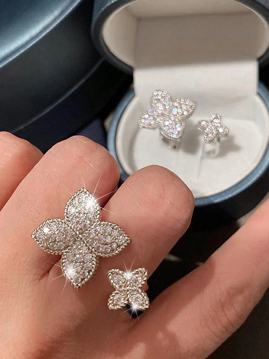 1 件花朵可调节戒指青少年镀银锆石戒指女孩男孩奢华派对婚礼 Vsalentine 珠宝礼物送给女朋友女儿 - Ring - 查看 1