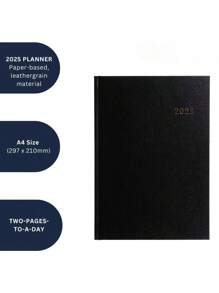 Premium 2025 A4 Desk Diary For Professionals - Featuring Two Pages Per Day, Hardback Leathergrain Cover, And Comprehensive Business Planning Tools - Elegant Black Design - Black - View 3