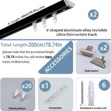 1 Set Of Aluminum V-Shaped Invisible Ultra-Thin Curtain Track - Adjustable Spliced Shower Curtain Track, Ceiling Or Wall-Mounted Curtain Sliding Monorail, Silent Sliding, Suitable For Home And Bathroom (Color: Black, White) Home Bathroom Decor Fall Decor Bathroom Accessories Back To School