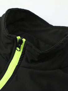 Men's Zippered Pocket Patchwork Stand Collar Leisure Sports Letter Print Casual Pants, Versatile For Daily Wear