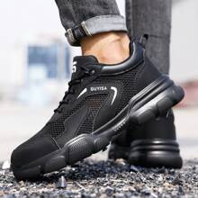 GUYISA Safety Shoes Anti-Smash And Anti-Puncture Lightweight European Standard Steel Baotou Rubber Sole Microfiber Black Low Top Summer Model - Black - View 2