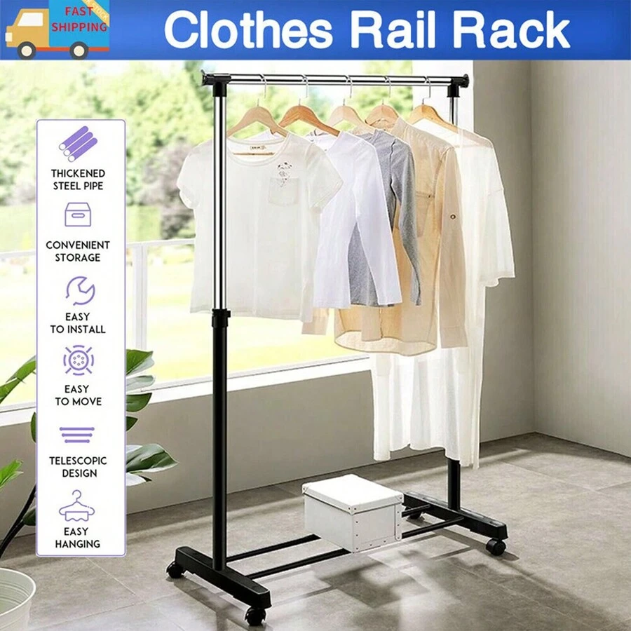 Clothing Rail Garment Rack Display Hanger Hanging Stand Cloth And Shoe Shelf - Single Pole - View 1