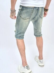 男士时尚紧身破洞弹力牛仔短裤 - 銅色 - 查看 2