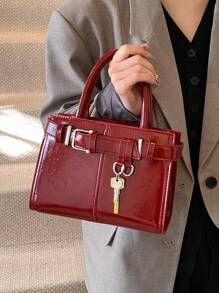 Geantă de umăr la modă pentru femei 2024 Noua sosire, geantă crossbody cu design de nișă, geantă de mână ocazională, versatilă, minimalistă, elegantă, tesatura confortabilă, textura PU, culoare solidă, închidere cu fermoar, curea detașabilă reglabilă, spațiu spațios, design pătrat online - roșu - Vizualizare 7