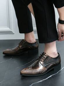 Men's Pointed Toe Leather Dress Shoes, Fashionable Design - Brown - View 4