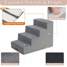 1pc Pet Stairs, 30D High Density Foam, Polyester Fiber Material, Dog Stairs, Suitable For Dogs To Get On Bed And Sofa, All Season, Friendly For Small Dogs, Removable And Washable Board, Non-Slip Oxford Cloth Bottom With Hook And Loop, 24-Hour Resilience - Dark Grey - View 4