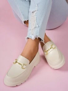 Women's Buckle Design Flat Loafers, Fashionable Black Color (Texture On Shoe Surface Is Normal Phenomenon)