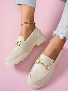 Women's Buckle Design Flat Loafers, Fashionable Black Color (Texture On Shoe Surface Is Normal Phenomenon)