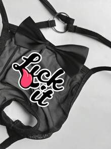 Hombres tangas elásticas cómodas y transpirables de malla negra con gráficos de letras y emoticonos y decoración metálica redonda