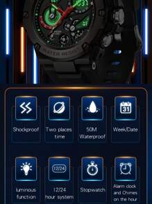 SANDA. SANDA Men Quartz Watch Military Alarm Clock Sport Waterproof Chronograph Date Wristwatches Men's Dual Display LED Digital Electronic Watches - one-size - View 11