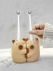 1pc INS Style Cute Capybara Ceramic Toothbrush Holder, Couples Toothbrush Stand, Bathroom Vanity Toothbrush Organizer, Lovely Electric Toothbrush Holder Base, Holiday Gift For Boyfriend And Girlfriend