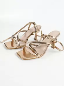Sandalias de tacón alto para mujer, con correa champán de diseño cruzado y textura de reptil en color dorado, con estilo sexy y adecuadas para usar en el trabajo, de compras, salidas nocturnas y fiestas de moda