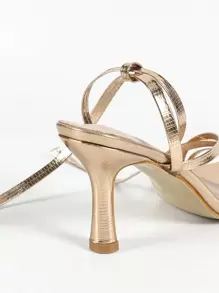 Sandalias de tacón alto para mujer, con correa champán de diseño cruzado y textura de reptil en color dorado, con estilo sexy y adecuadas para usar en el trabajo, de compras, salidas nocturnas y fiestas de moda