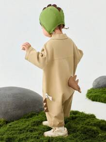 mini bala Kids' Dinosaur-Themed Quick-Dry Romper, Long-Sleeve Crawling Outfit For Spring - Khaki - View 2