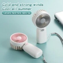 1 pieza Mini ventilador portátil a batería para volver al colegio, funciona con 2 pilas AAA (no incluidas), viene con cordón