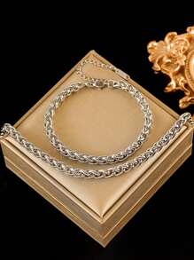 RAYQUEEN 2 Piezas/conjunto De Collar De Cadena De Serpiente De Acero Inoxidable 316l Y Pulsera, Conjunto De Joyería Impermeable Hecha A Mano De Estilo Hip-hop De Tejido En Tres Colores Para Mujeres, Adecuada Para Uso Diario - Plateado - Ver 17