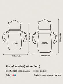 1 件 210ml/330ml 婴儿 PPSU 奶瓶，带手柄和吸管，自动喂食，卡通图案，附赠 2 个奶嘴 - 藍色 - 查看 7