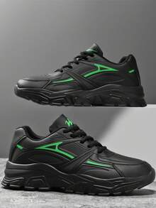 SHUANGXING Zapatos deportivos casuales ligeros con estampado de estrellas para hombres, tenis con cordones de parte superior baja, transpirables para entrenamiento diario y running, color negro - negro verde fluorescente - Ver 4