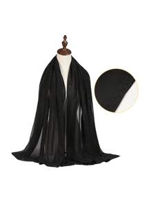 1pc Women's Black Rhinestone Embellished Chiffon Scarf/Neck Wrap, Multifunctional