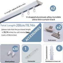 1 Set Of Aluminum V-Shaped Invisible Ultra-Thin Curtain Track - Adjustable Spliced Shower Curtain Track, Ceiling Or Wall-Mounted Curtain Sliding Monorail, Silent Sliding, Suitable For Home And Bathroom (Color: Black, White) Home Bathroom Decor Fall Decor Bathroom Accessories Back To School
