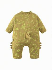 mini bala Bộ đồ liền thân nhanh khô chủ đề khủng long cho trẻ em, trang phục bò dài tay cho mùa xuân - Màu vàng xanh - Xem 5