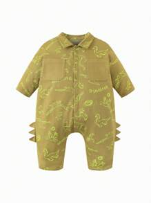 mini bala Bộ đồ liền thân nhanh khô chủ đề khủng long cho trẻ em, trang phục bò dài tay cho mùa xuân - Màu vàng xanh - Xem 4