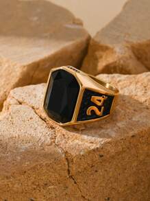 1pc Stainless Steel Inlaid Rectangular Cubic Zirconia Retro ‌Punk Style Special Number 24 Pattern Men's Rings Gift Jewelry - Multicolor - View 23