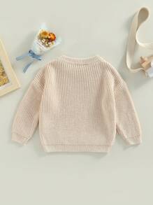 Suéteres de cuello redondo para bebés pequeños, jerseys de punto sueltos de color sólido de manga larga - Beis - Ver 4