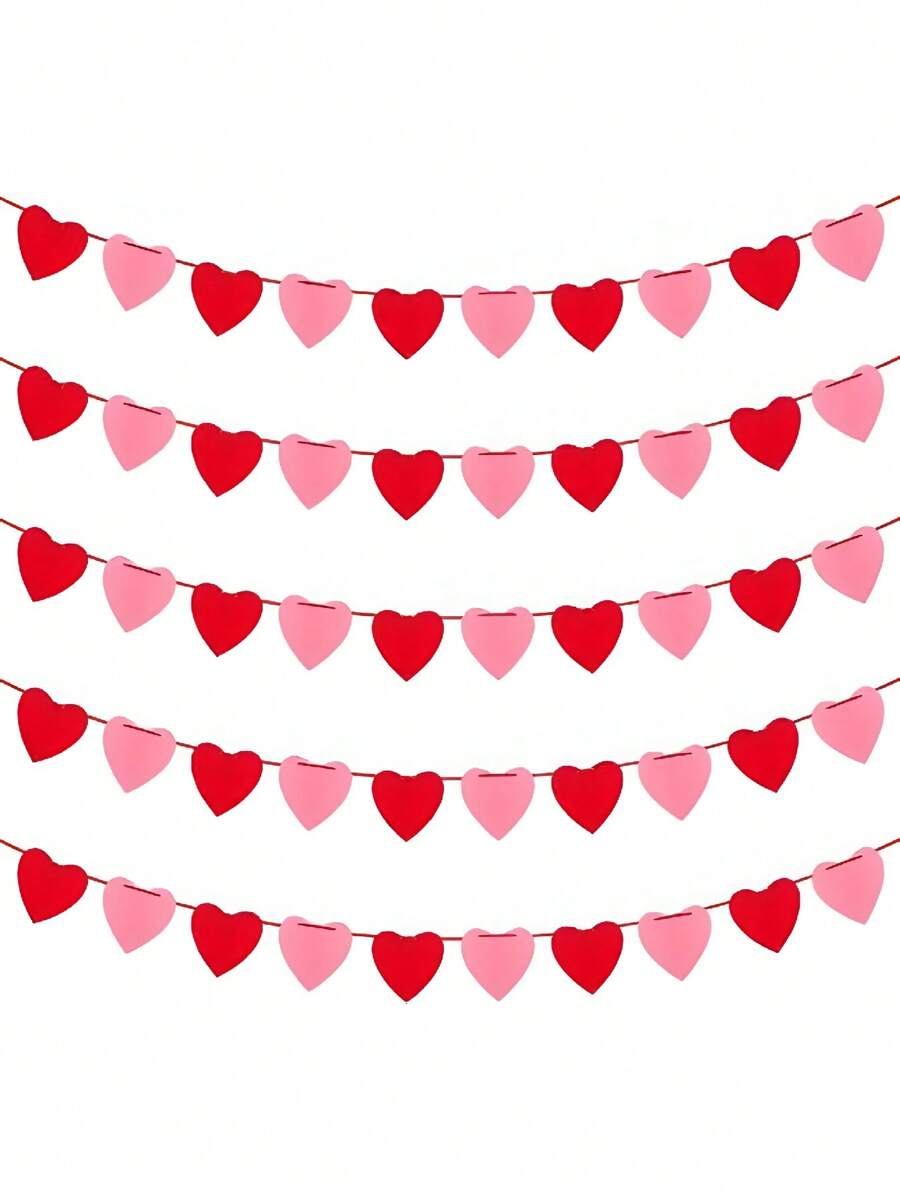 Vòng hoa trái tim bằng vải nỉ trang trí ngày Valentine, dây hoa trái tim treo màu hồng và đỏ - Không cần tự làm, đồ trang trí banner ngày Valentine, thích hợp cho nhà cửa, văn phòng, kỷ niệm ngày cưới, tiệc sinh nhật.
