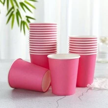 24pcs/Set Rose Red Octagonal Flower Petal Disposable Plates & Napkins, Party Supplies Suitable For Birthday, Wedding, Picnic - Hot Pink - View 7