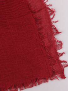 1pc Women Abaya Accessories Plain Pleated Hijab, Classic Solid Color Headscarf - 6# Red - View 4