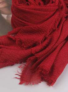 1pc Women Abaya Accessories Plain Pleated Hijab, Classic Solid Color Headscarf - 6# Red - View 3