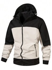 Men's Windproof And Waterproof Jacket, Casual And Breathable, With A Hood, Zipper, Long Sleeves And Pockets, Suitable For Hiking, Jogging, Cycling, Outdoor Fitness And Sports.