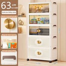 5/4/3/2/1 Layer Foldable Multi-Layer Storage Box, Bedroom Clothes, Double-Door Storage Cabinet, Cream-Colored, For Living Room, Books, Snacks, Folding Cabinet - Color Mixing - View 25