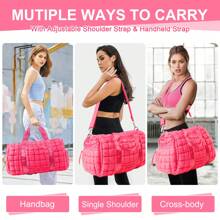 女士旅行行李袋，带鞋隔层的绗缝健身行李袋，带拉杆套的羽绒周末旅行袋，带飞机拉杆套的过夜随身包，个人物品袋运动行李袋舞蹈包 - 彩色 - 查看 8