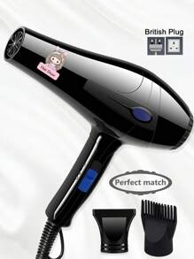 1pc Bunny Girl UV Printing UK Plug Hair Dryer, Includes Nylon Shockproof Housing, High Power One-Key Control Hair Dryer, Random Color Comb & Air Outlet Nozzle - UK Plug(220-240V) - View 2