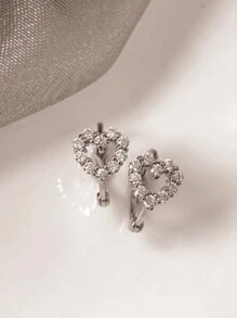 1 Pair Fashionable S925 Sterling Silver Hollow Heart Zirconia Double Circle Earrings, Luxury Jewelry For Women, Suitable For Friends,Holidays, Birthday And Party Gifts