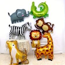7 Stück Dschungeltier Folienballons Set, Cartoon Party Dekorationen, Affe, Giraffe, Leopard, Löwe, Zebra, Krokodil, Elefant, aufblasbare Dekoration für Outdoor-Feiern, waldgrünes Thema Ballon Dekoration, Gender-Enthüllungs-Party Dekoration, Kinderpartei Ballons