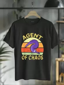 Camiseta divertida de manga corta con cuello redondo y texto "Worm On String Agent of Chaos" para mujer y hombre