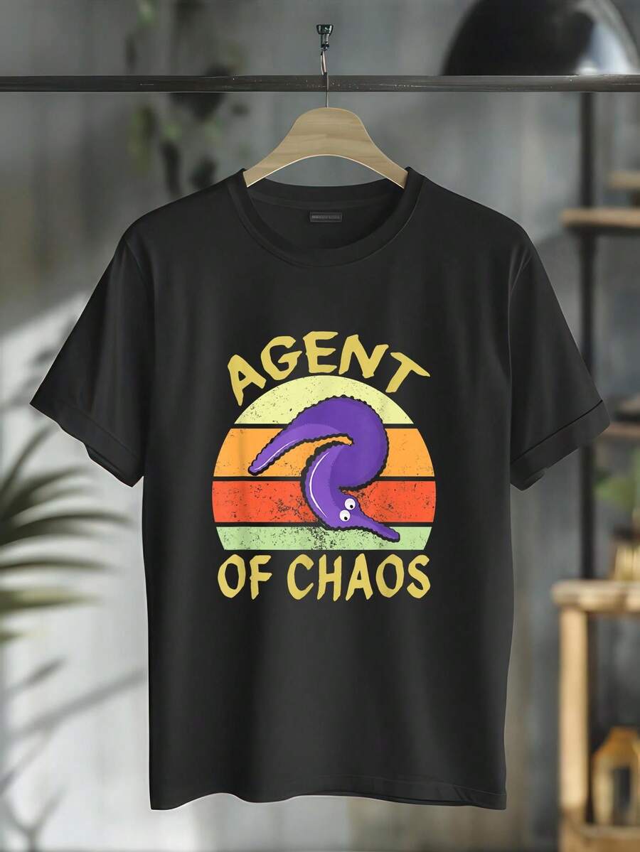 Camiseta divertida de manga corta con cuello redondo y texto "Worm On String Agent of Chaos" para mujer y hombre