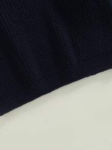 Suéteres de cuello redondo para bebés pequeños, jerseys de punto sueltos de color sólido de manga larga - Azul Marino - Ver 7